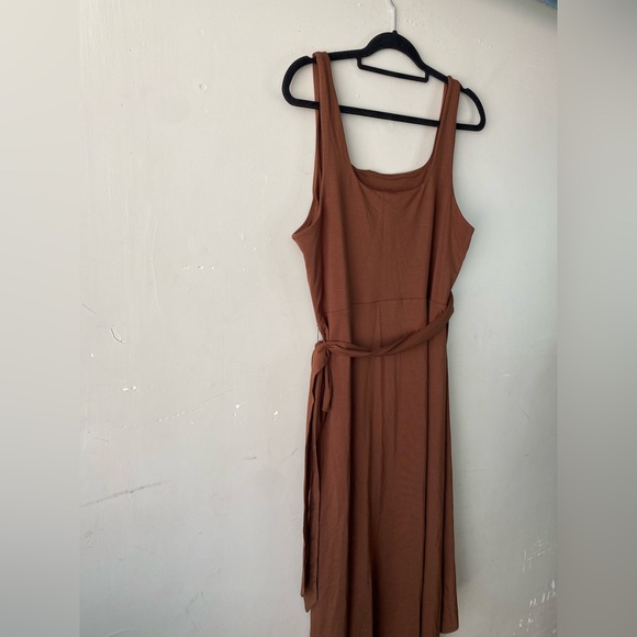 Quince Tencel Jersey Side Tie Midi Dress Rust Brown Size 16/ XL Asymmetric Wrap - Picture 7 of 7
